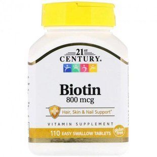 Біотин 21st Century "Biotin" 800 мкг вітамін B7 1645598001 фото