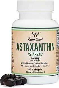 Double Wood Astaxanthin AstraReal 60 капсул 12 мг Дабл Вуд Астаксантин антиоксидант для шкіри, очей та імунітету. 2957690084 фото