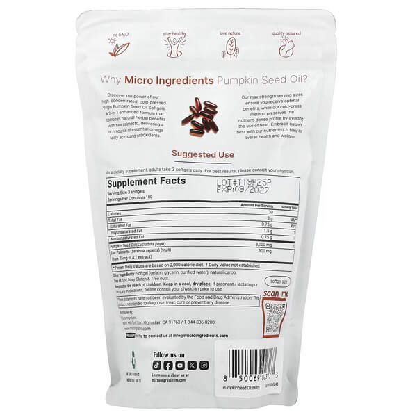 Micro Ingredients Pumpkin Seed Oil 300 softgels MII-02313 фото