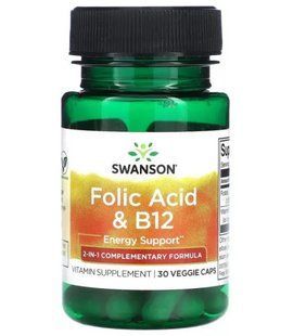 Фолиевая кислота + В12 Swanson Folic Acid & B12, 30 капсул 2022649897 фото
