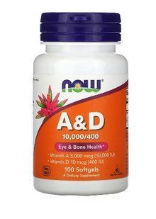 Вітаміни NOW Foods A & D 10,000/400, 100 капсул 1649540753 фото
