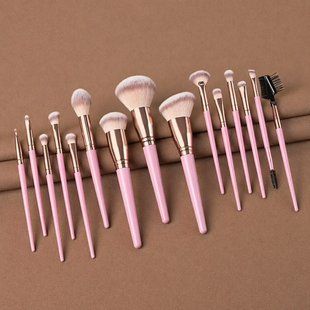 Luxury large makeup brush набор 15 шт розовые профессиональные кисти из мягкого ворса полный набор для лица и глаз. 3014854342 фото