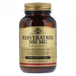 Solgar Resveratrol 500 мг 30 капсул, Солгар Ресвератрол - антиоксидант для захисту клітин (7857032) 184025675 фото