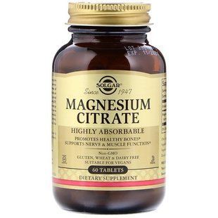 Solgar Magnesium Citrate 400 mg, 60 таблеток, Солгар Магніум Цитрат - магній цитрат для нервової системи та м&rsquo;язів. (5324931) 184026039 фото