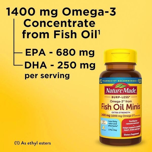 Nature Made Fish Oil 1400 mg Minis 60 капсул Нейче Мэйд Омега-3 для сердца мозга и зрения. 3045375000 фото