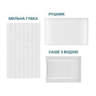Тактичний сухий душ для військових PLUS+, рушник 50х80см, губка-рукавица 15х22 см, одноразовый набір із водою. 2491565156 фото