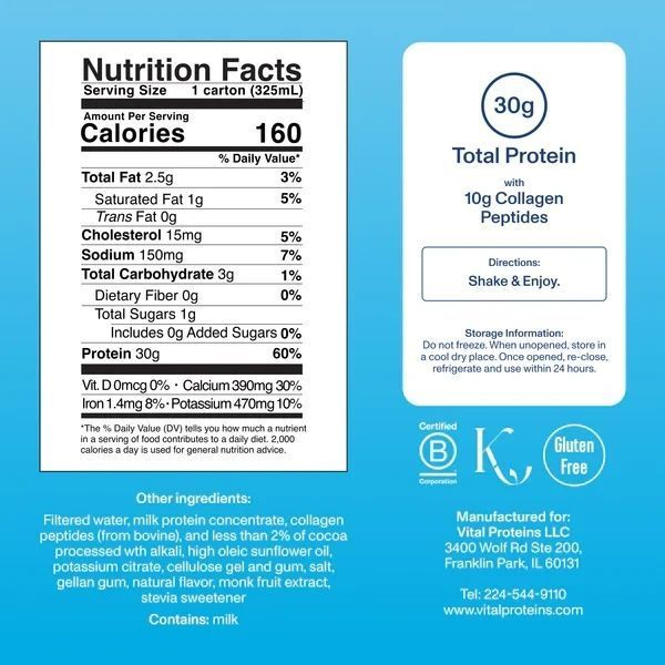 Vital Proteins Collagen&Protein Shake Chocolate&nbsp;325 мл Вайтал Протеїнс&nbsp;готовий протеїново-колагеновий коктейль зі смаком шоколаду 3149827088 фото