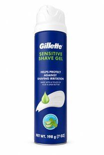 Зволожуючий гель для гоління США Gillette Sensitive Shave Gel with Aloe & Shea Butter 198г з маслом алое та ши 2321131033 фото