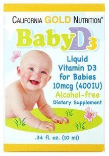 Рідкий вітамін D3 California GOLD Nutrition Baby D3 в краплях, 10мл (400IU) 2053806128 фото
