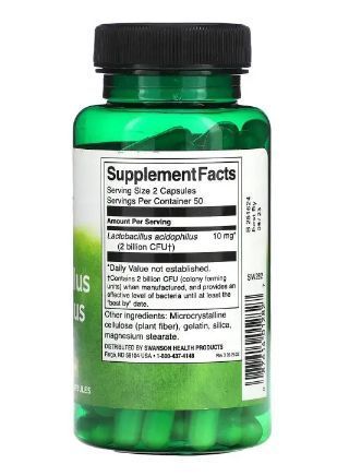 Ацидофільні лактобактерії Swanson Lactobacillus Acidophilus 1 мільярд КУО Пробіотик, 100 капсул 2066759133 фото
