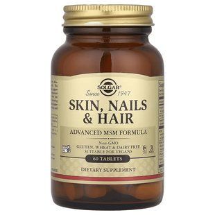 Solgar Skin Nails & Hair Advanced MSM Formula 60 таблеток для поддержания здоровья кожи, волос и ногтей Солгар 2997780085 фото