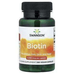 Swanson Biotin 5000 мкг 100 веганських капсул Свансон біотин для волосся, шкіри без глютену 2791788372 фото