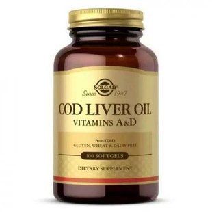 Витамины А и D из печени трески Solgar Cod Liver Oil Vitamins A&D, 100 шт. 1658922363 фото