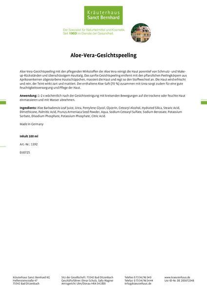 Krauterhaus sanct bernhard aloe vera gesichtspeeling 100 мл Санкт Бернгард Алое Вера скраб для обличчя гладкої та ніжної шкіри 3152460340 фото
